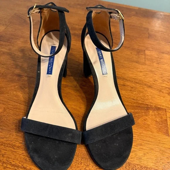 Stuart Weitzman Nearlynude ankle strap sandal black suede size 7.5 - Picture 5 of 12